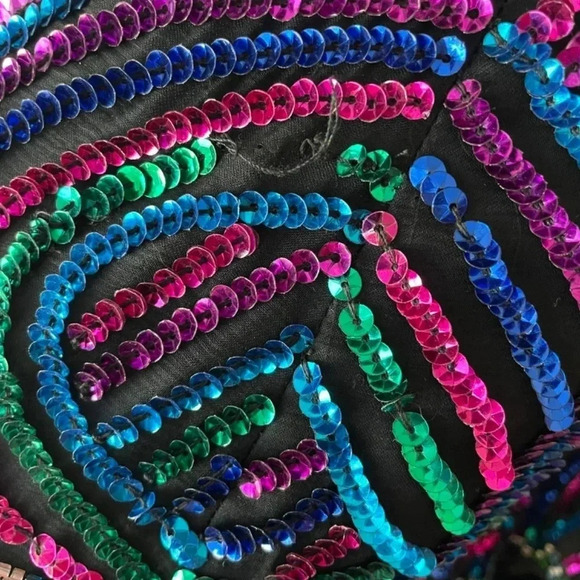 80’s Vintage Black With Colorful Sequins Silk Top Size M New Year’s Party Retro - Picture 11 of 12